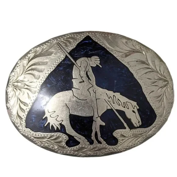 VINTAGE End of the Trail Inlaid Belt Buckle Made in Mexico